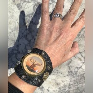 Leather Cuff, stag , adjustable( 6-7 1/2” wrists)